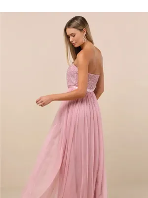 Lulu's Dusty Rose Strapless Sequin Bodice Tulle Gown thumbnail 3