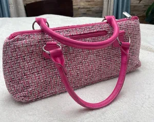 Wine pink clutch tweed design thumbnail 2
