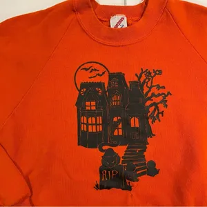 Vintage orange spooky Halloween 👻 cozy soft sweatshirt 80’s-90’s Jerzees thumbnail 7