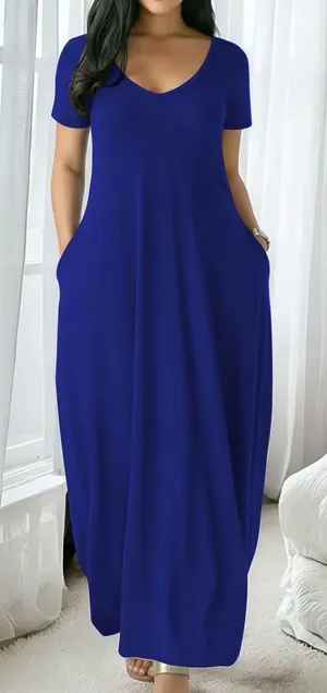 Classic round-Neck Maxi Dress in Royal Blue thumbnail 1