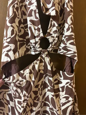 Free People Kira Abstract Cut-Out Brown & White Jumpsuit thumbnail 5