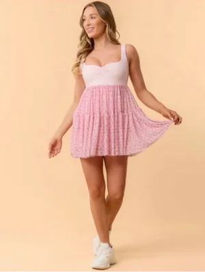 NWT! Popflex Target X Blogilates Sweetheart Babydoll Dress Gingham/Floral Size Small thumbnail 3