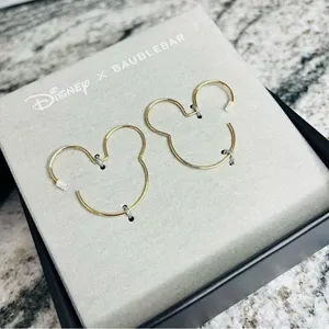 Disney x BaubleBar Mickey Mouse Outline Wire Hoop Earrings Gold NWT thumbnail 2