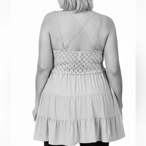 Zenana Outfitters PLUS Tan Crocheted Lace Cami Crisscross Straps Top size 2X thumbnail 3