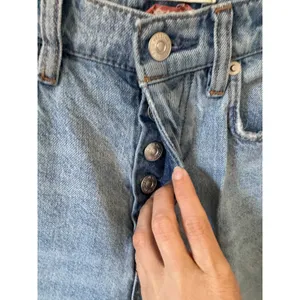 Free People We The Free Raw Ultra High Rise Hem Button Fly Jeans Light Blue 27 thumbnail 4