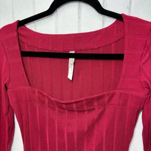 Free People Intimately Wine Red Long‎ Sleeve Beside Me Ribbed Thong Bodysuit S thumbnail 4