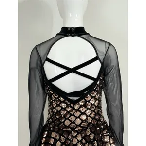 Weissman Dance Costume Black Gold Sequin Glam Dancecore Competition Medium Adult thumbnail 7