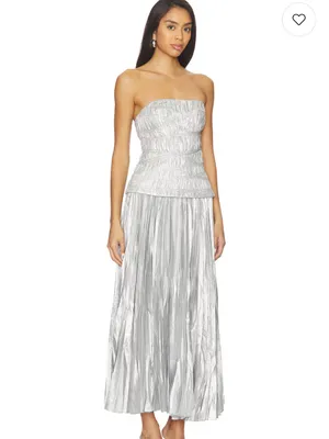 NEW Acler Rockland Midi Dress in Dove Metallic Strapless Metallic Silver Pleated thumbnail 2