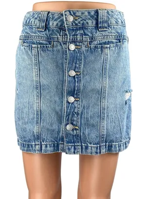 Free People We The Free Blue High Rise Distressed Mini Denim Jean Skirt Size 28 thumbnail 1