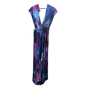 L'IDÉE Printed Gala Gown Pleated Deep Sea Blue Purple Tie Dye Maxi Dress 8 thumbnail 3
