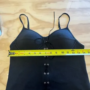 Y2K Betty Blue Lace Up Corset Style Build In Bra Bustier Cami‎ Top Gothic Lg Blk thumbnail 7