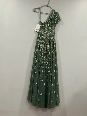 Mac Duggal 6159 Green One Shoulder Embellished A Line Gown sz 4 thumbnail 7