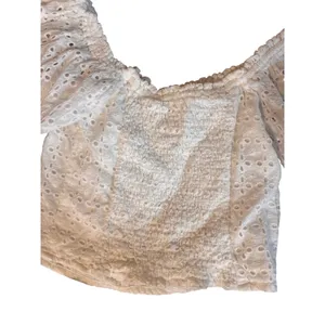 ACOA Women Crop Top S‎ White Eyelet Balloon Sleeve Smocked Back Cottagecore thumbnail 5