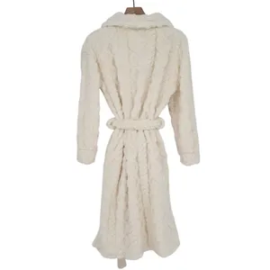 Roudelain Wrap Bathrobe Womens S White Fleece Cable Knit Shawl Collar Belt Waist thumbnail 8