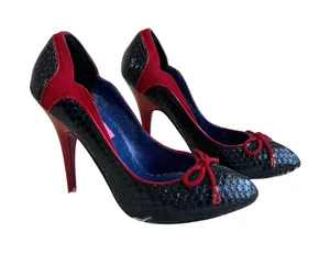 Vintage Betsey Johnson‎ Navy Blue Red Bow Snakeskin Stiletto Y2K Heels Size 5.5 thumbnail 1