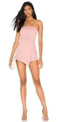 Super Down Romper Women Medium Pink Strapless Skort Wrap Front Mini Dress Style‎ thumbnail 1