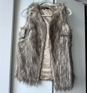 Hot & Delicious Faux Fur Vest in Cream and Brown thumbnail 1