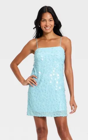 A New Day Light Blue Sequin Mini Shift Dress  thumbnail 1