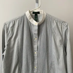 Lauren Ralph‎ Lauren Preppy S Blue Striped Button Tuxedo Bib Grandmillennial thumbnail 2