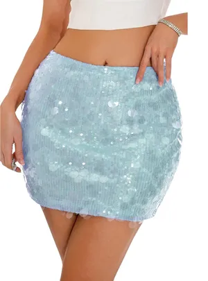 NWOT Womens Sequin Skort Crystal Breeze Blue Sparkly Bodycon Mini Skirt XS thumbnail 1
