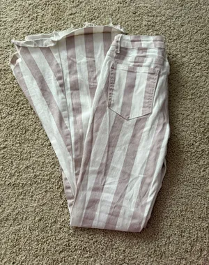High Wasted Pink And White Striped Denim Boot Cut Jeans thumbnail 2