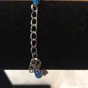 New- bohemian flower bracelet with blue beads adjustable thumbnail 5