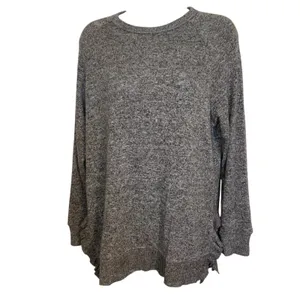 ANTHROPOLOGIE POSTMARK Oversized Marbled Gray Ruffled Trim Gia Sweater‎ Medium thumbnail 2