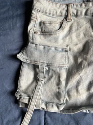 BBJ Los Angeles Denim Cargo Short Skirt Light Blue Pocket Strap Button Women's S thumbnail 3