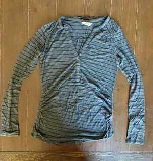 Striped Black & Gray Long-Sleeve Henley Top thumbnail 1
