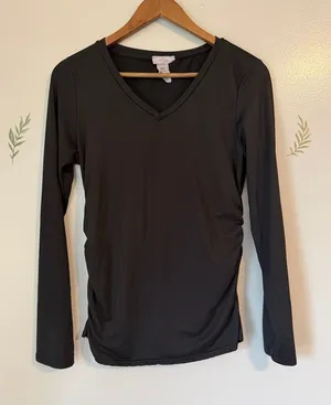 Winter Wren Maternity Classic Black V-Neck Long Sleeve Top Women Medium thumbnail 1
