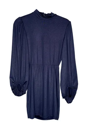 Lucy In‎ The Sky Mini Dress Womens Medium Navy Blue Excellent Open Back Shimmer thumbnail 1