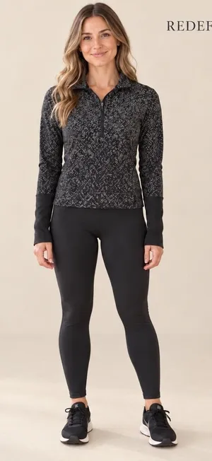 Lululemon Rest Less 1/4 Zip Pullover Black White Herringbone Size 4 Thumbholes thumbnail 1