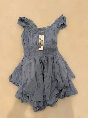 Urban Outfitters Rosie Smocked Tiered Ruffle Romper in blue thumbnail 1