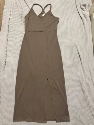 Ribbed Midi Dress in Brown thumbnail 3