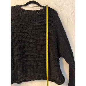 Free People Black‎ Chunky Knit V-Neck Batwing Sleeve Oversized Sweater Small thumbnail 10