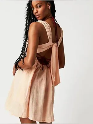 Free People Blissful Breeze Gauzy Cotton Linen Orange Mini Dress Women's M thumbnail 2