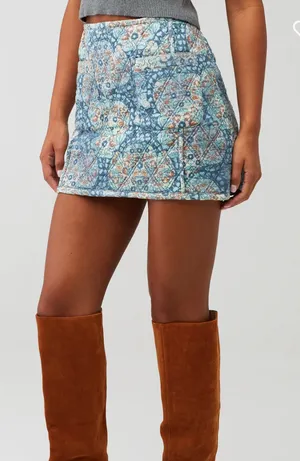Free People Mini Skirt Quilted Darla Sz X-Small baby blue Floral Pockets Boho cottage core thumbnail 1