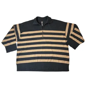 Free‎ People Womens Striped Quarter Zip Tunic Sweater Grey Tan Size M Oversized thumbnail 2