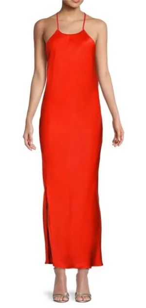Bardot Mila High Jewel Neck Cowl Back Satin Slip Dress in Fire Red Size‎ 2 thumbnail 1
