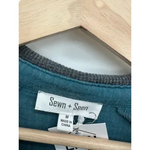 Sewn + Seen Whiskey Shacket Teal Blue‎ Cotton Gauze Mixed Media Waffle Knit Sz M thumbnail 6