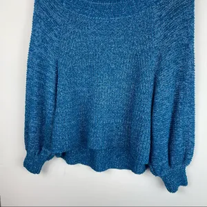 Free People Edessa Blue Balloon Sleeve Sweater Slouchy Sz XS Boho thumbnail 12