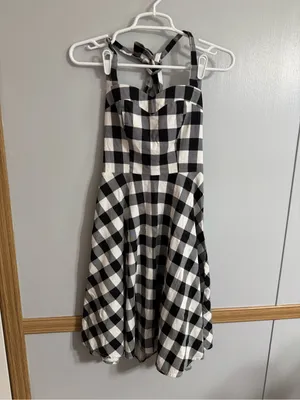 Topdress Black White Gingham Backless Halter Dress Size Small Retro Trad Wife thumbnail 9
