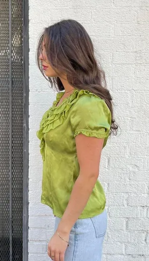 Y2k antilia femme green ruffle blouse sz m thumbnail 2