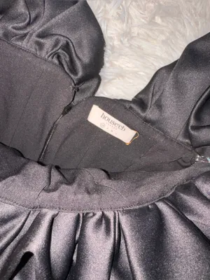 NEW House of CB SELENA Black Satin Puff Off the Shoulder mini Dress sz XS thumbnail 6
