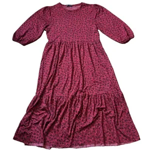 ZARA Red Black Dainty Floral 1/4 Sleeves Tiered Maxi Dress Womens Size Small S thumbnail 2