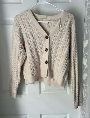 Cyrus Cable Knit Button-Front Women's Cardigan Sweater size L thumbnail 1