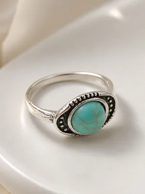 Turquoise Stone Silver-Tone Ladies Ring - Blue Size 8 thumbnail 4
