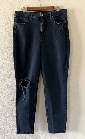 Old Navy O.G. Straight Jeans Size 14‎ Tall High Rise Distressed Dark Wash Denim thumbnail 1