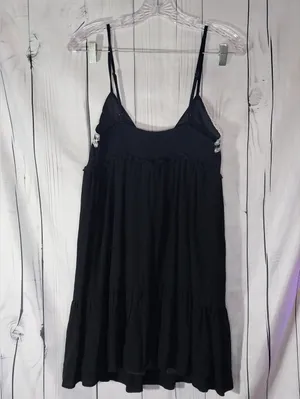 Aeropostale Solid Black V-Neck Lace Trim Tiered Babydoll Mini Dress NWT thumbnail 2