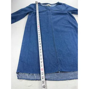 Madewell Denim Shift Dress Medium Wash Frayed Hem Long Sleeve Blue G7926 thumbnail 6